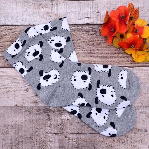 Colorful Favorites Accessories - Andi Larose Womens Puppy Dog Pattern Socks White on Gray Gift Packaged